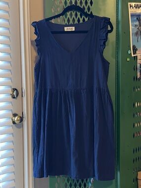 Listicle Navy Blue Ruffle-Sleeve Dress